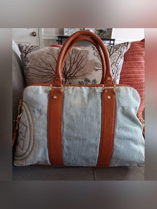 Tory Burch Handbags - Tory Burch Light Blue Denim Bag with Tan Leather Trim